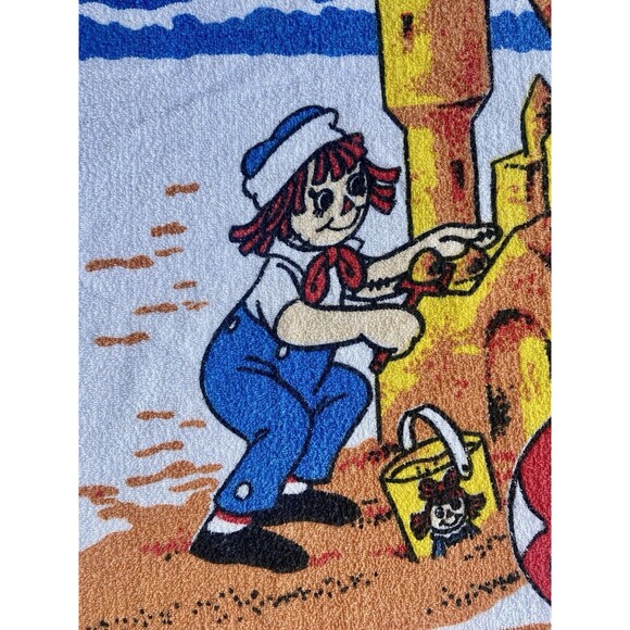 VTG 1980 Raggedy Ann & Andy Beach Towel Sandcastle Scene Fringe Bobbs Merrill - Picture 7 of 16